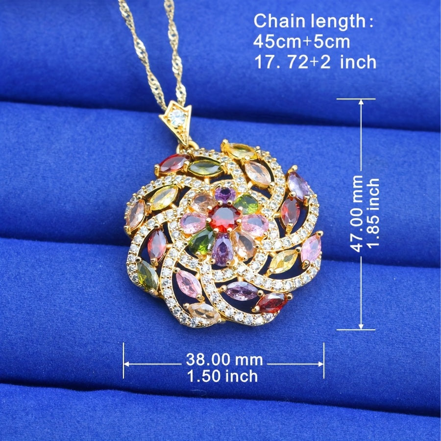Multicolor Cubic Zirconia Pendant Necklace 18k Gold Plated for Women Weddings Gifts