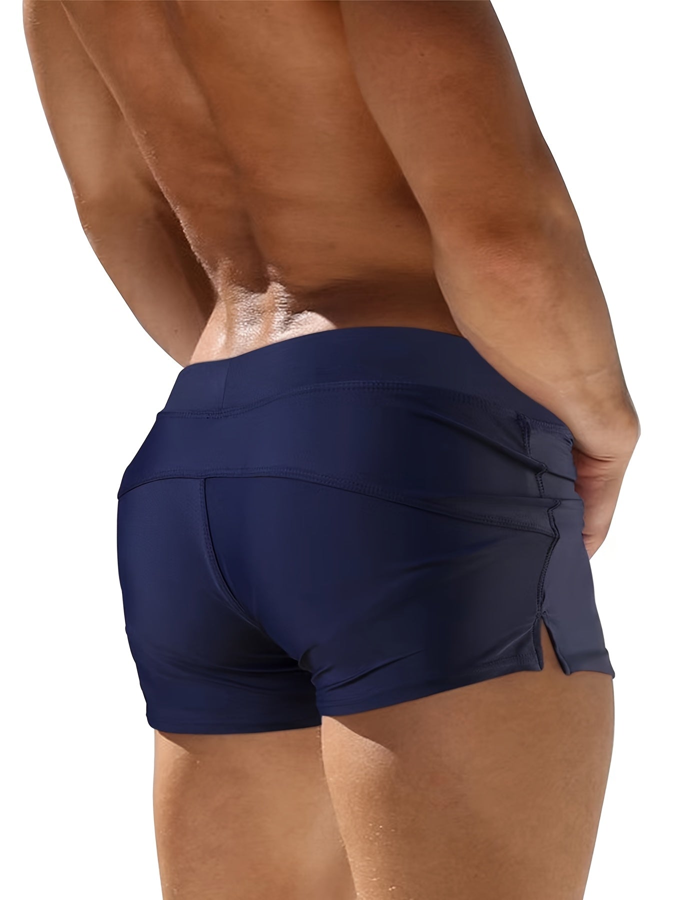 Men's Quick-Dry Swim Trunks with Zipper Pocket Stretchy Nylon Elastane Solid Color Drawstring Waist for Beach Pool