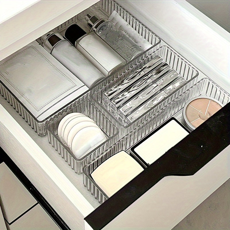 6-Piece Clear PET Cosmetic Organizer Set for Bathroom and Home Storage