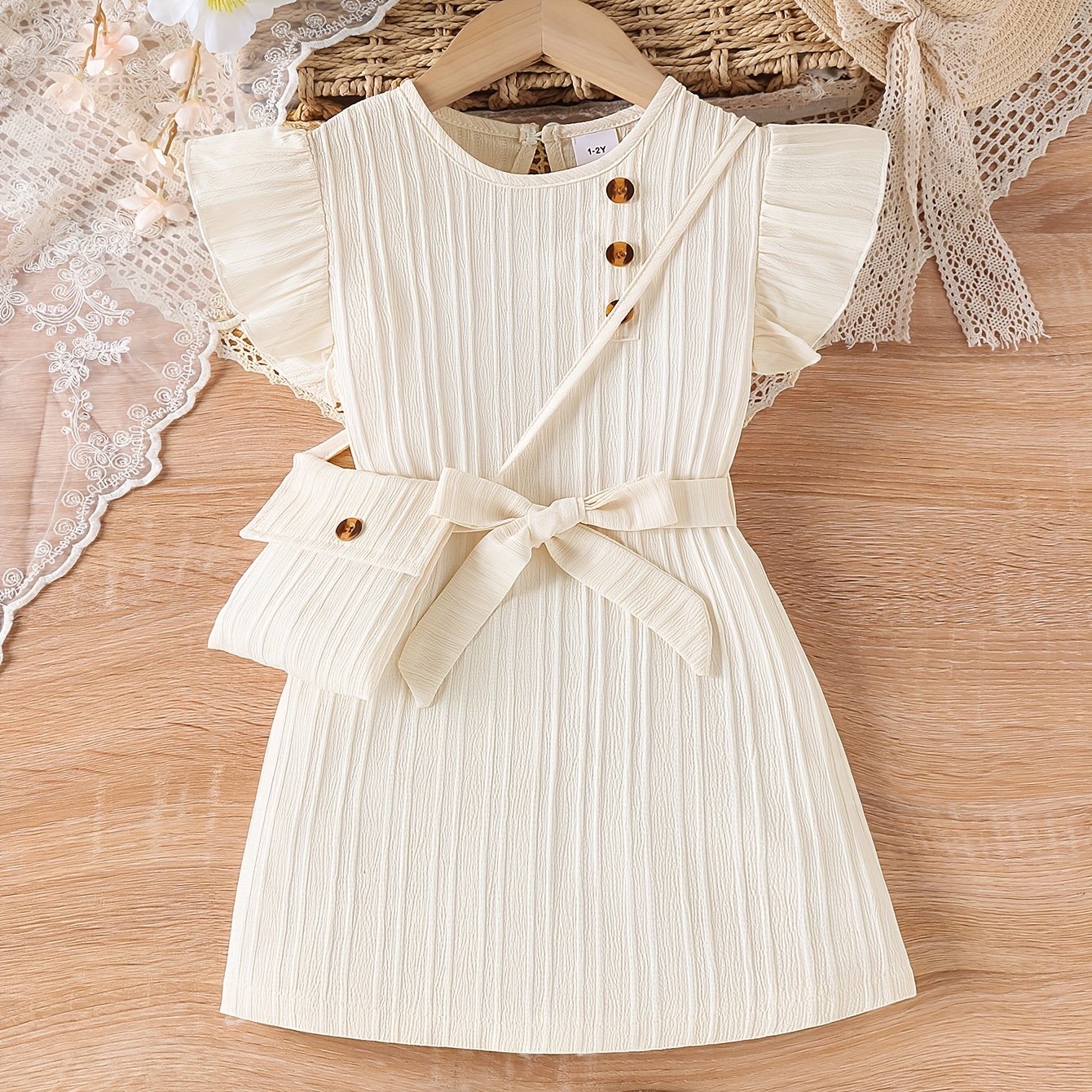 Girls Summer Dress Set with Matching Bag Outdoor Sports Flying Sleeves Toddler