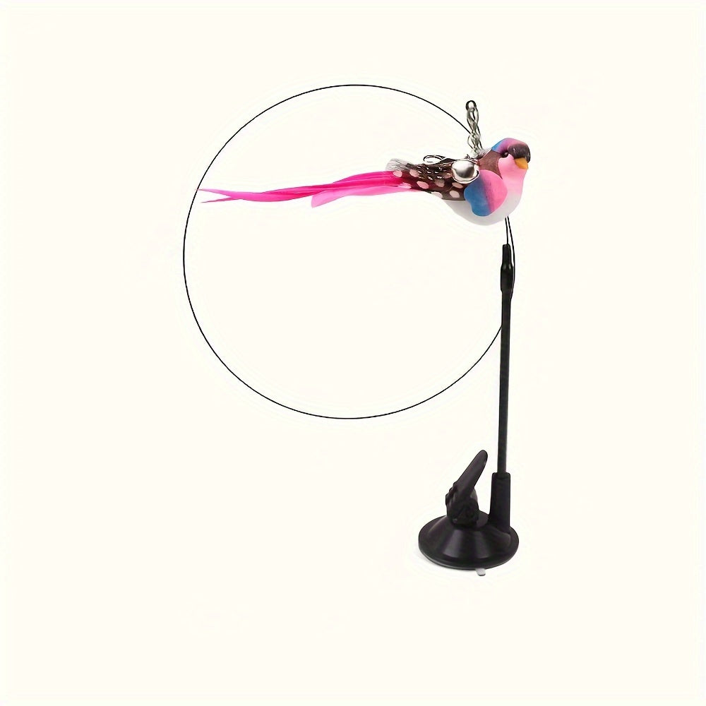 Interactive Cat Teaser Wand with Suction Cup Bell and Detachable Bird Toy
