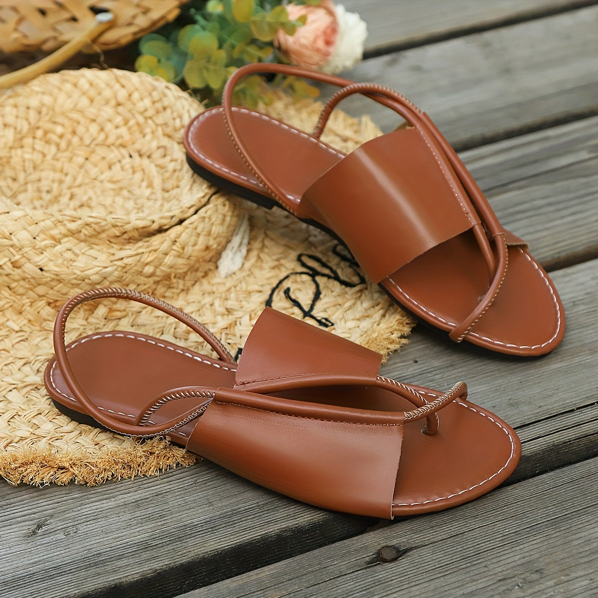 Women's White Flat Sandals Breathable Ankle Strap Casual Summer