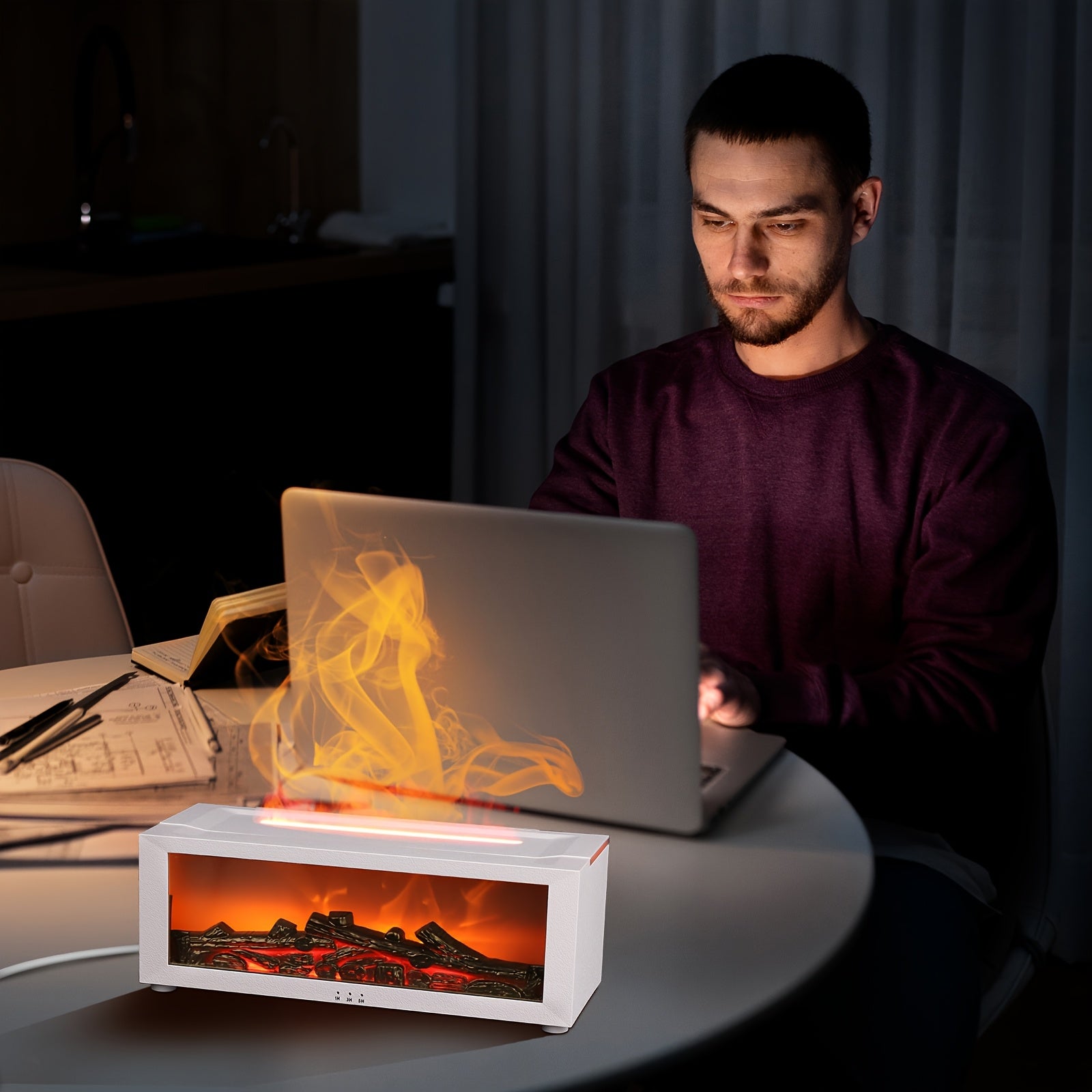 Simulated Fireplace with Flame Effect Remote Humidifier Colorful Lights