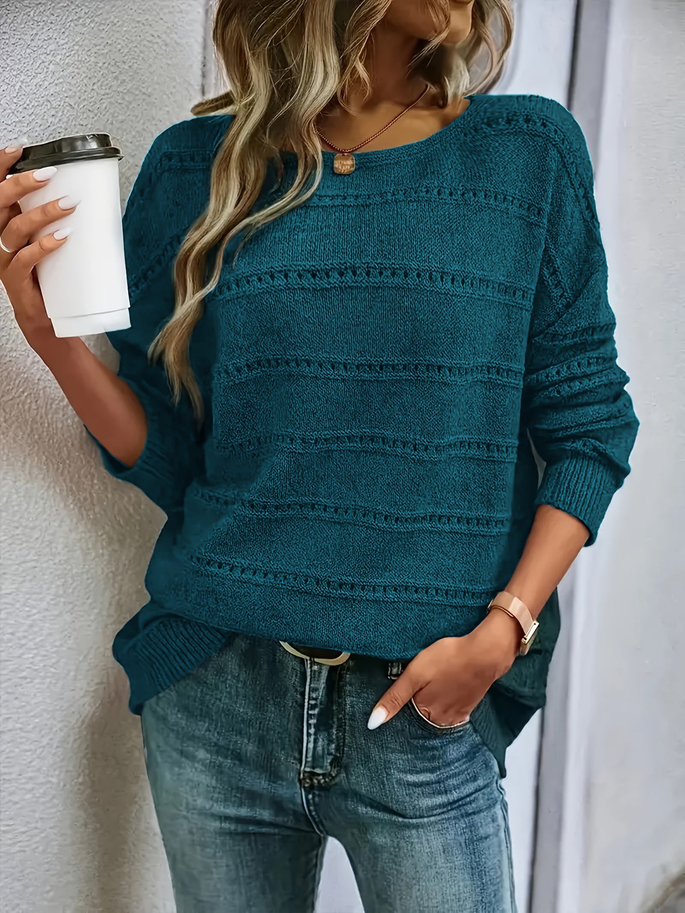 Women's Oversized Solid Color Sweaters Crew Neck Long Sleeve Plus Size Autumn Winter
