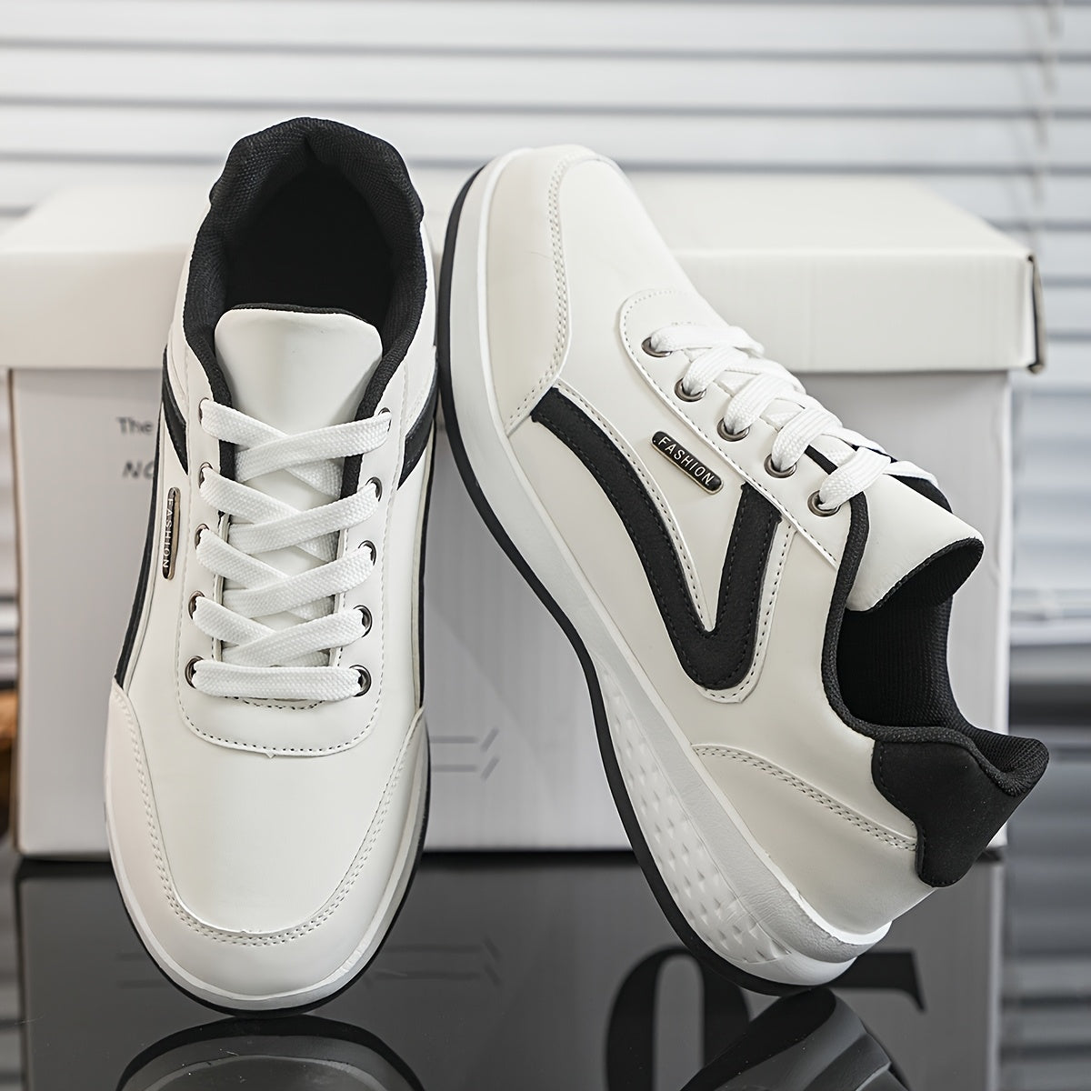 Men's All-Season Casual Sneakers with Geometric Design and Lace-Up Closure