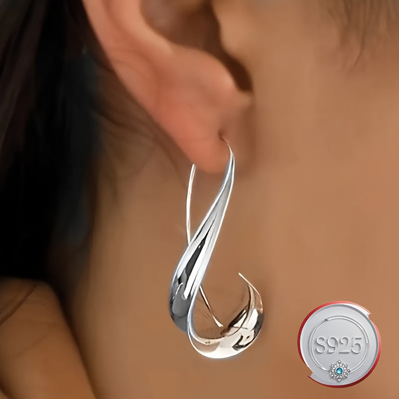 Ganchos de plata para oreja 2024 Pendientes geométricos minimalistas retro para mujeres