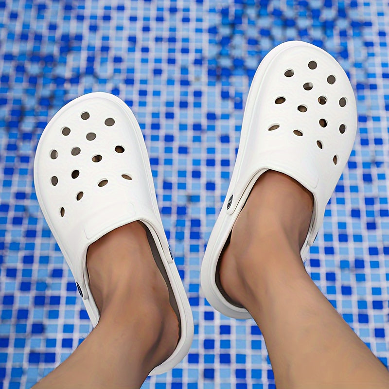 Women's Solid Color Clogs, Casual Hollow Out Garden Shoes, Slip-On Comfort