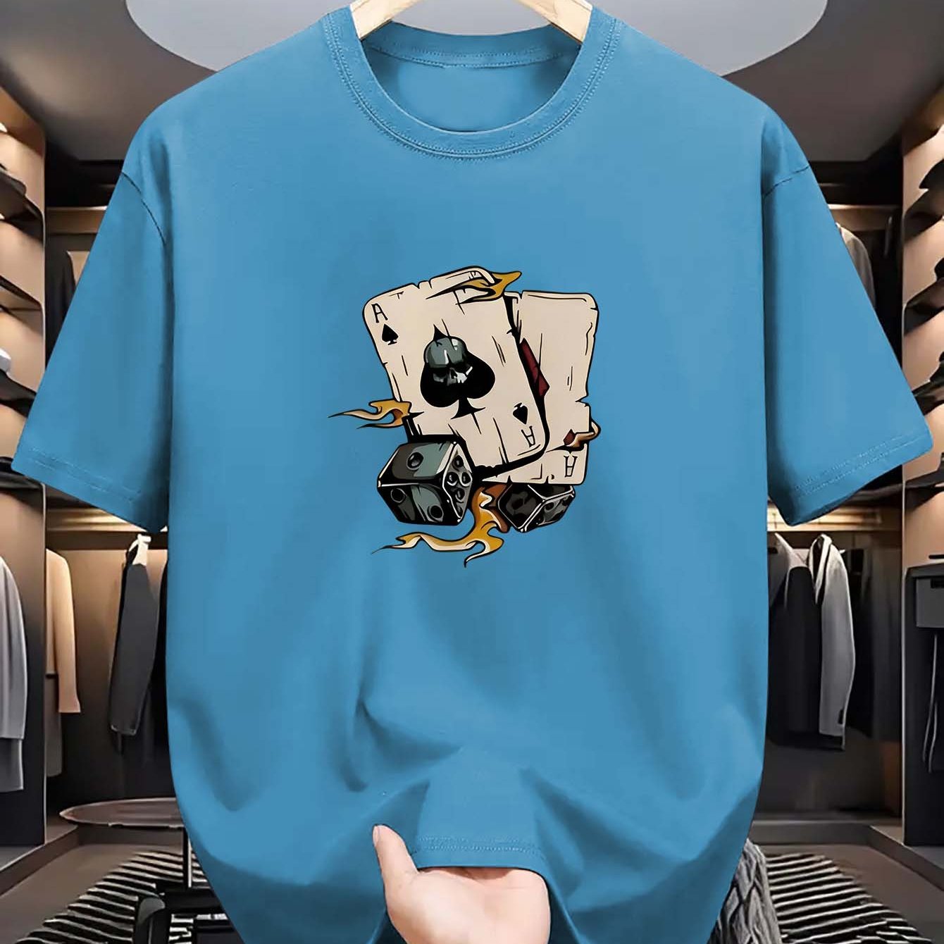 Erkaklar uchun Spades printli futbolka, 100% polyester, yumshoq bo'yin, cho'ziluvchan, yozgi moda, qisqa yeng, oddiy kesim, 180gsm mato.