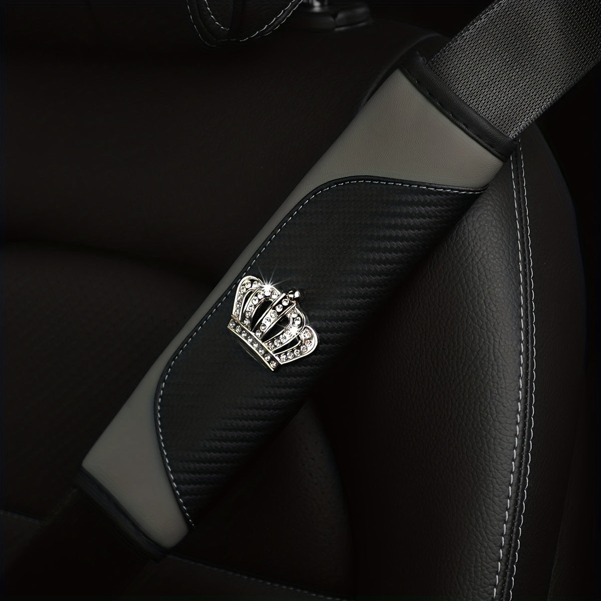 Universal Car Seat Belt Shoulder Pad Premium PU Leather Carbon Fiber Diamond Style