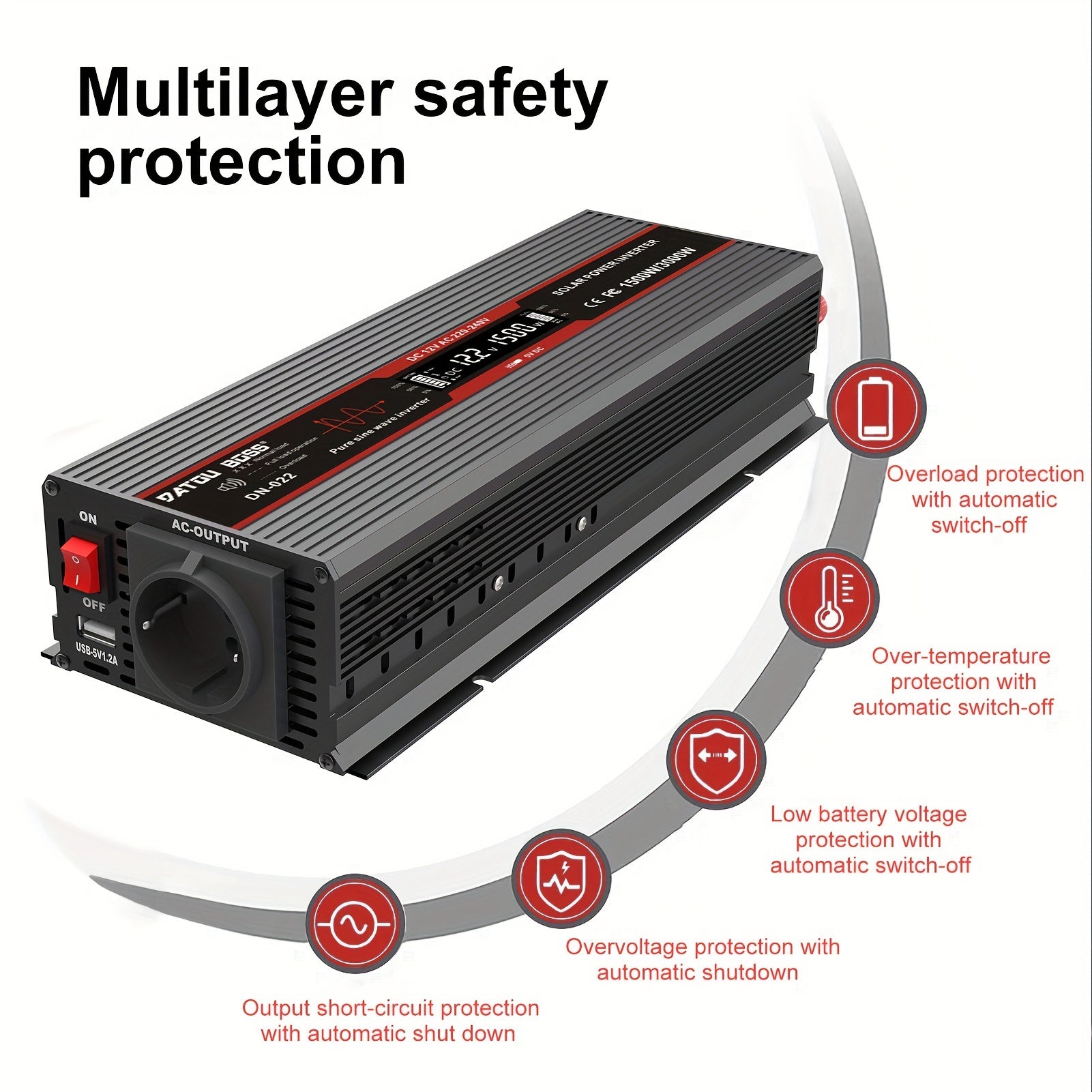 1500W 3000W choʻqqi toza sinus toʻlqinli quvvat invertori sayohat va tabiatda yurish uchun