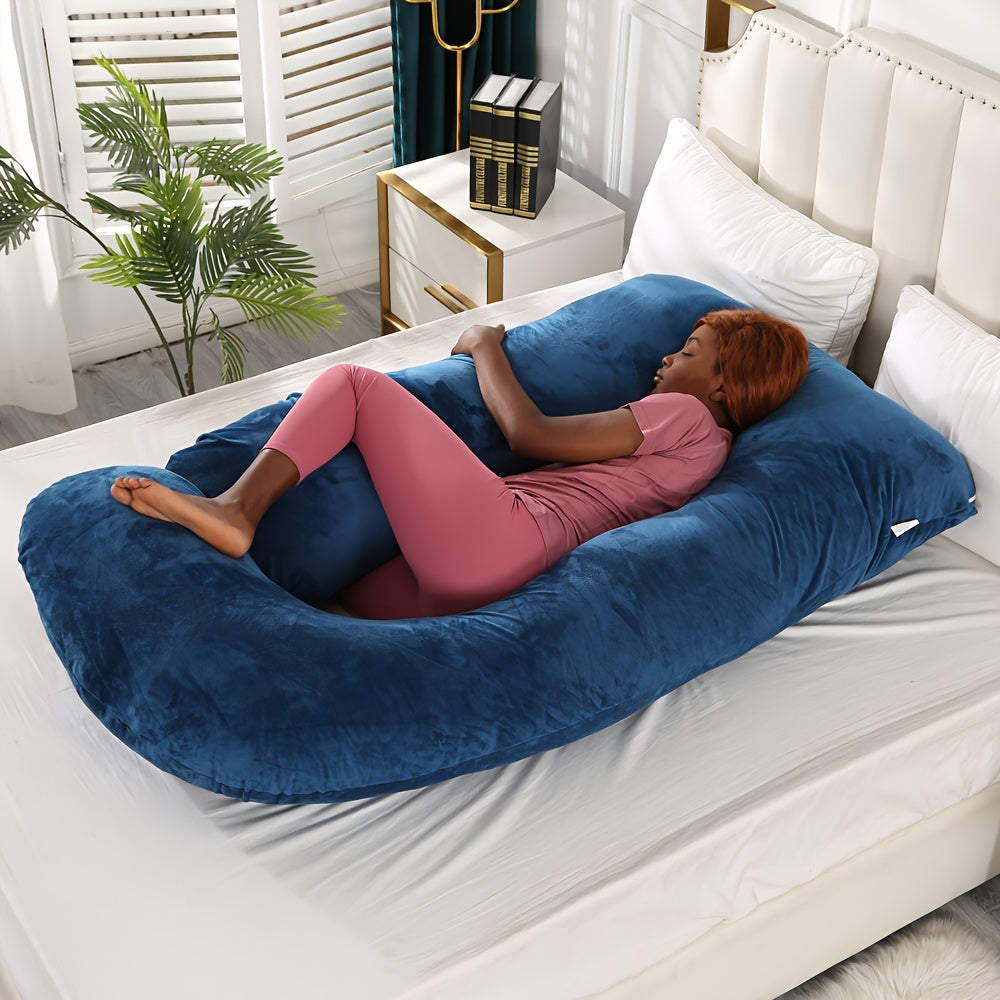 Velvet J-Shaped Pregnancy Pillow with Belly and Lumbar Support for Side Sleeping and Nursing