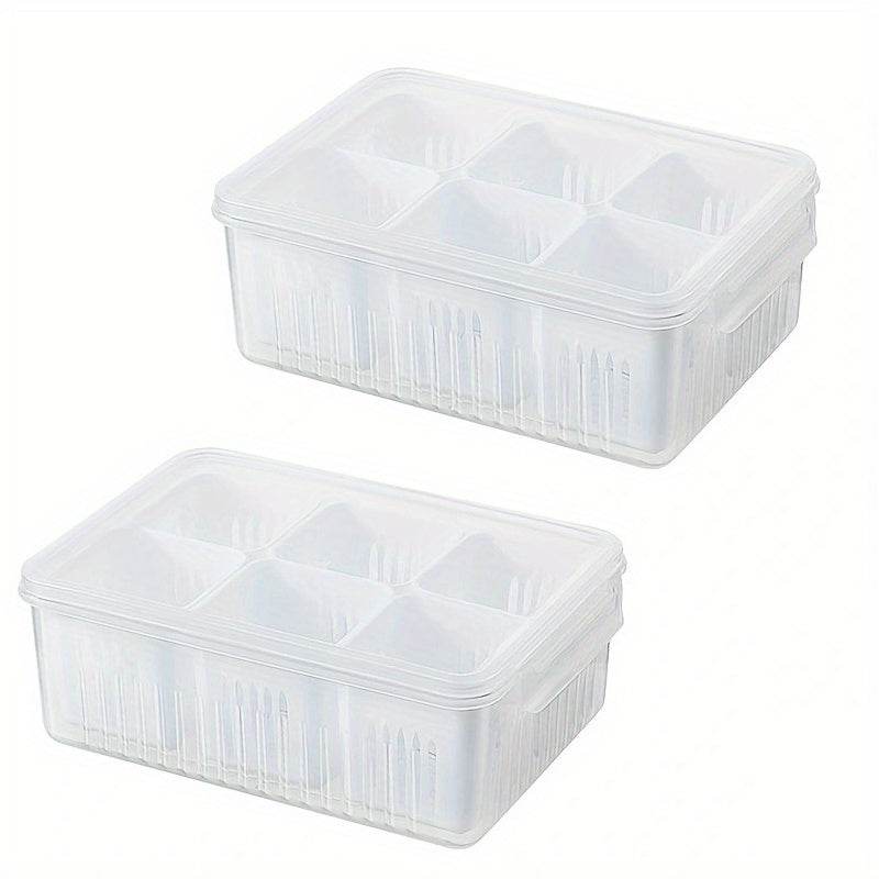 Kitchen Scallion Storage Box with 6 Compartments, Drain, Keeps Fruits Fresh