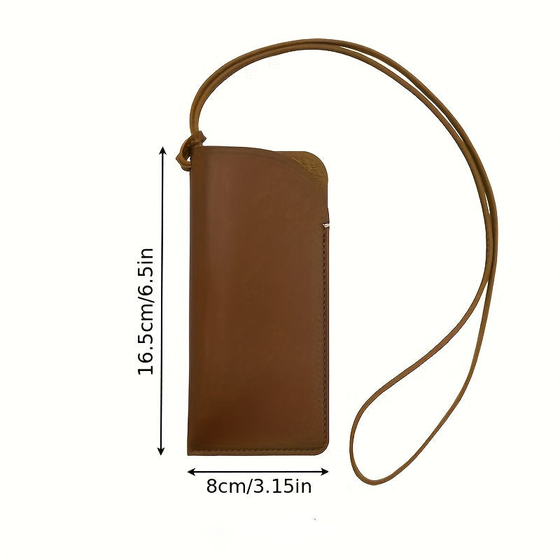 Faux Leather ko‘zoynaklar sumkasi, konkav shakl va osma bo‘yin lanyard bilan, zamonaviy to‘g‘ri rang