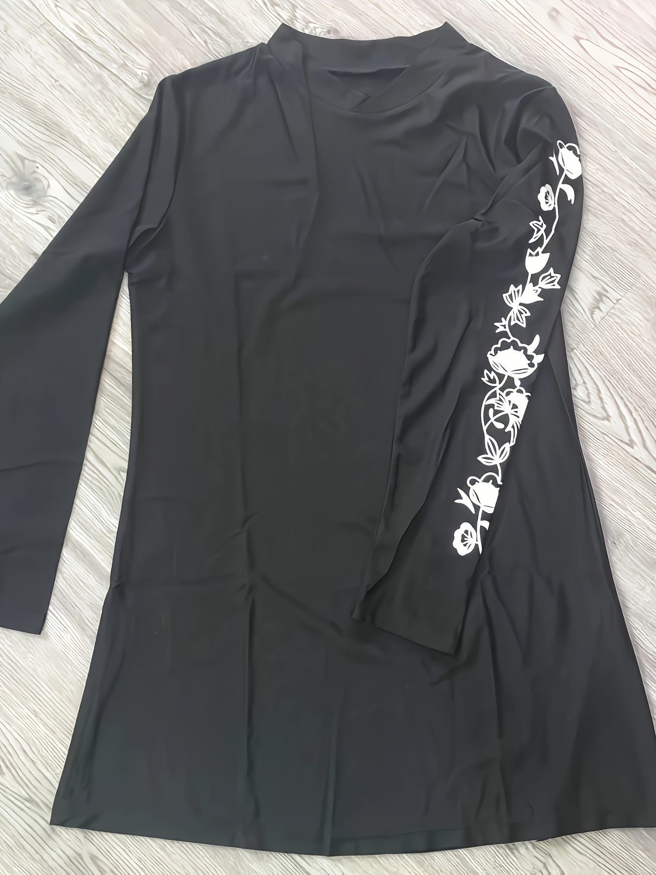 Комплект консервативного купальника для полных с однотонным цветом и цифровым цветочным принтом, с высоким воротником, из полиэстера, повседневный