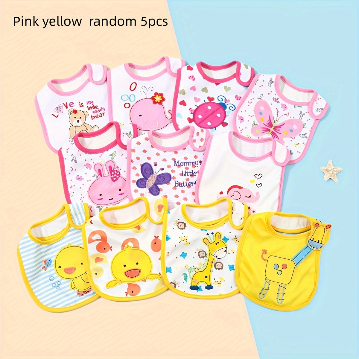 Juego de 5 baberos de algodón impermeables para bebés e infantes de 0-3 años