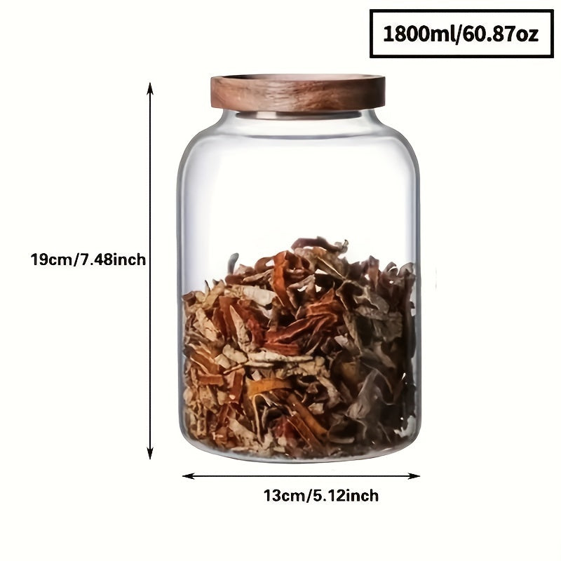 Large Glass Food Storage Jars with Airtight Wooden Lids for Kitchen Organization