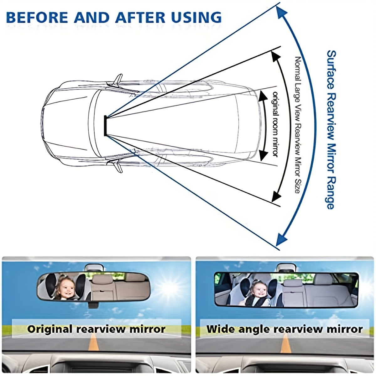 Auto Rear View Mirror Convex Wide Angle Blind Spot Reducing Durable Glass