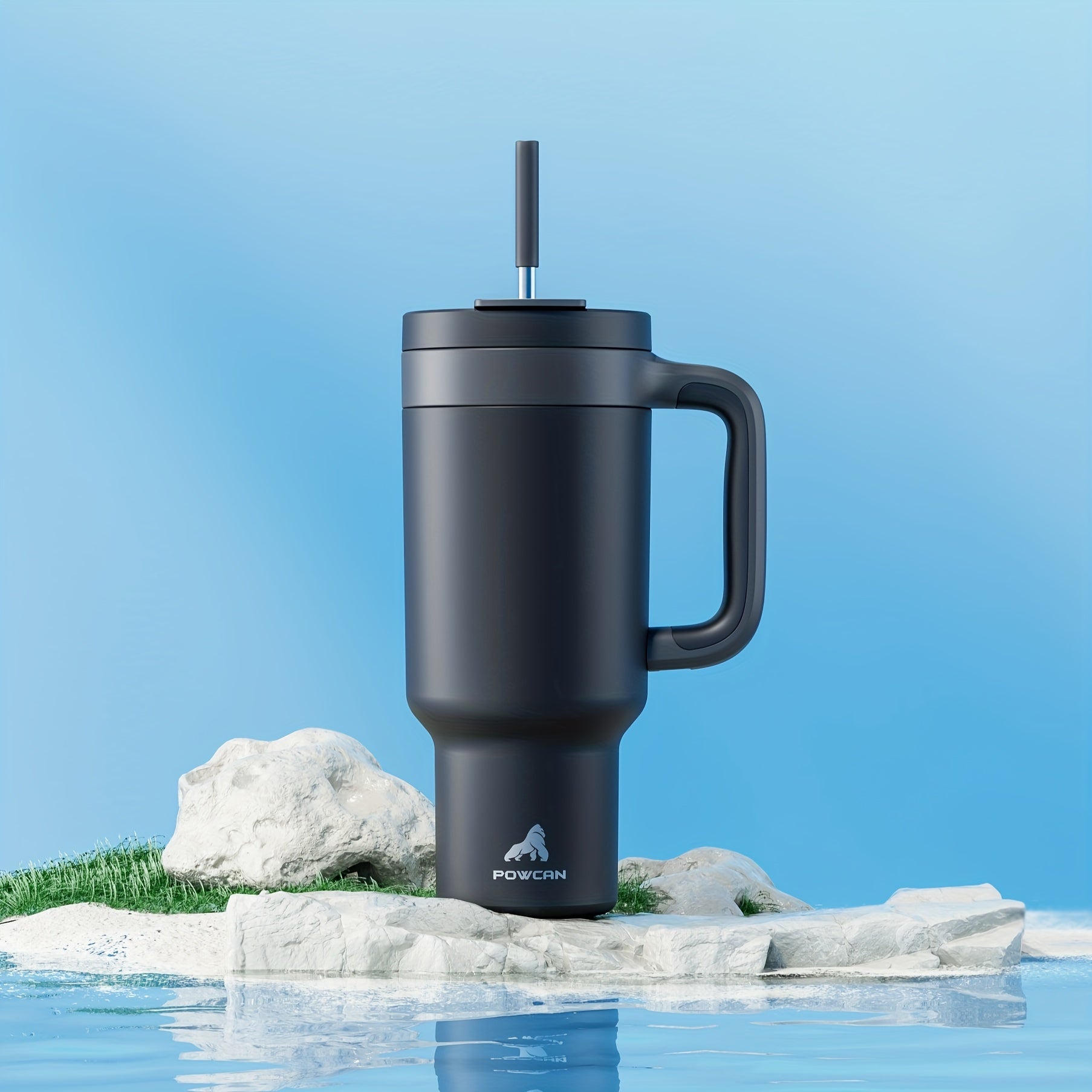 Vaso aislado de acero inoxidable de 40 oz con tapa y pajilla. Mantiene las bebidas frías por 34 horas y calientes por 10 horas. Ideal para exteriores.