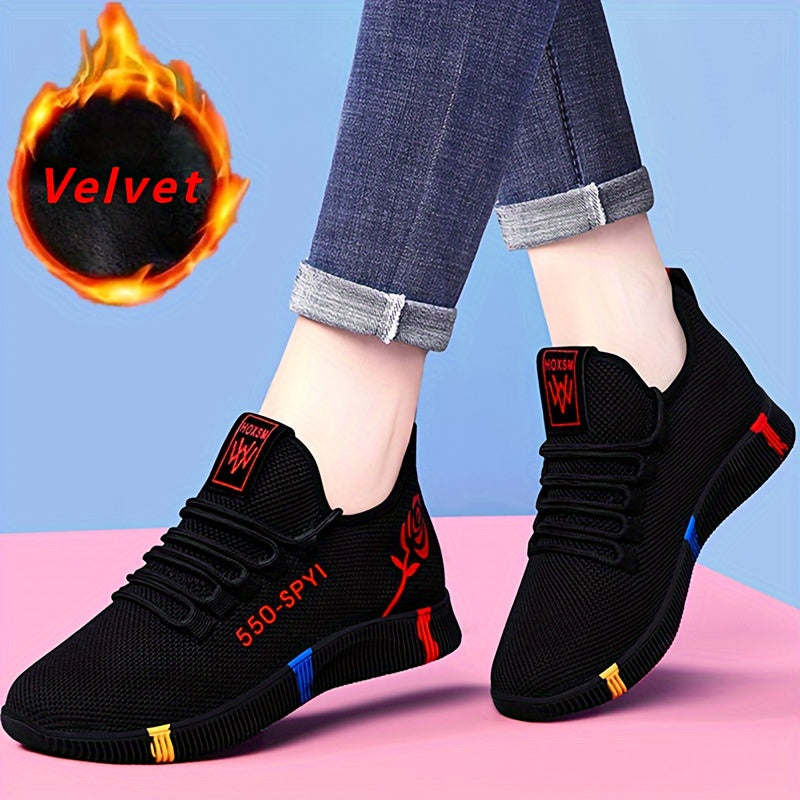 Women's Breathable Black Sneakers with Colorful Accents Low-Top Casual Athletic Shoes
