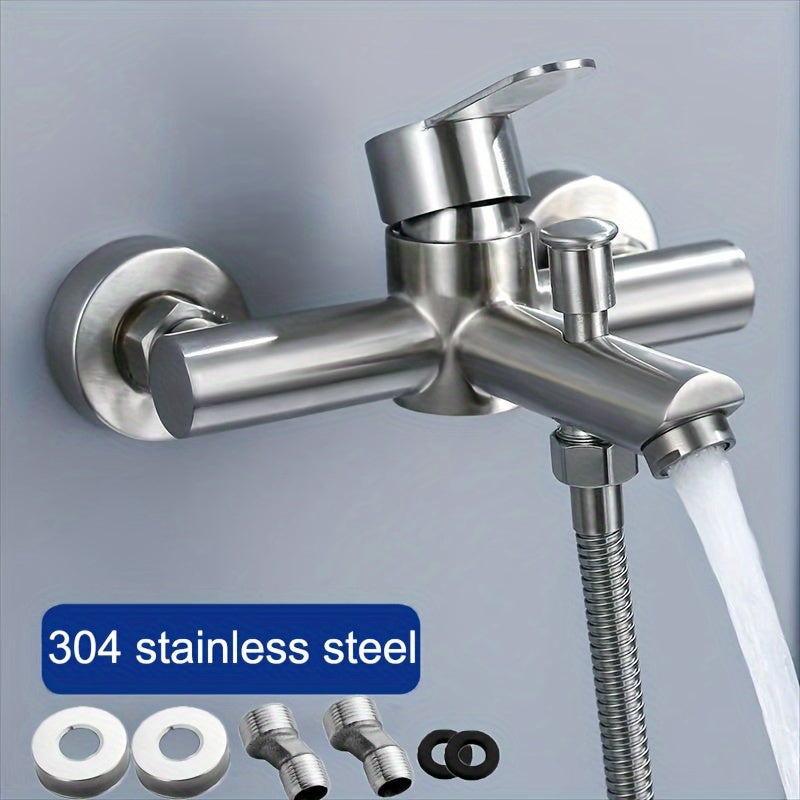 304 Stainless Steel Shower Faucet with Two-Way Water Mixing Valve Wall Mount Bathtub
