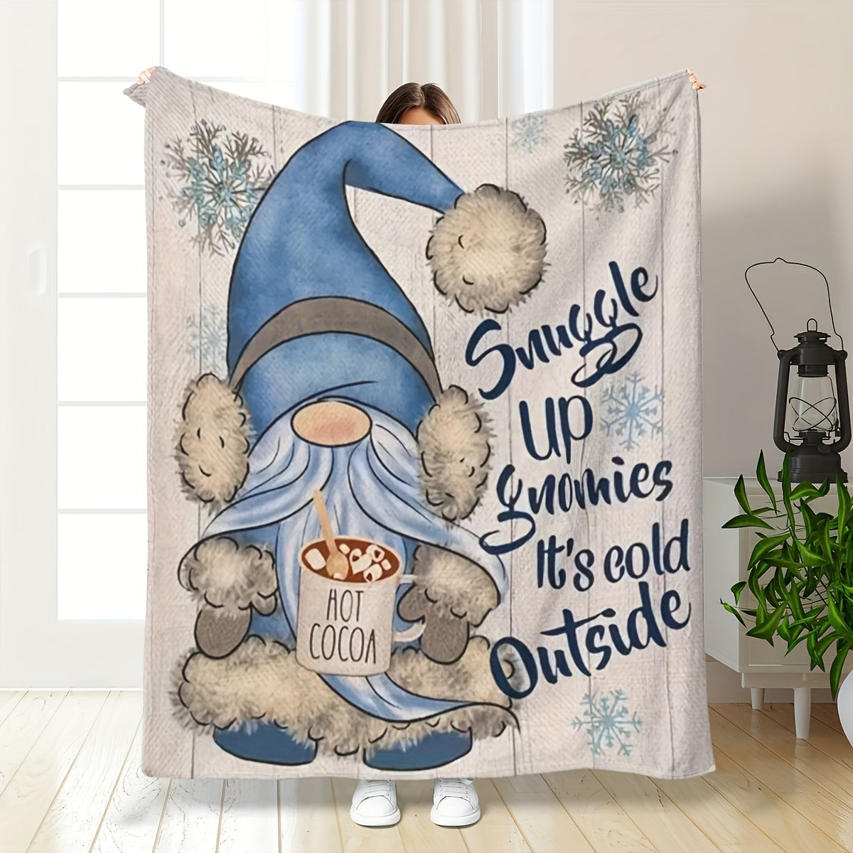 Blue Gnome Printed Flannel Blanket for Office Home or as Shawl or Leg Cover