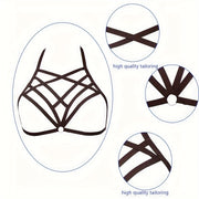 Women's Gothic Cage Bra Harness with Sheer Body Suspenders Lingerie