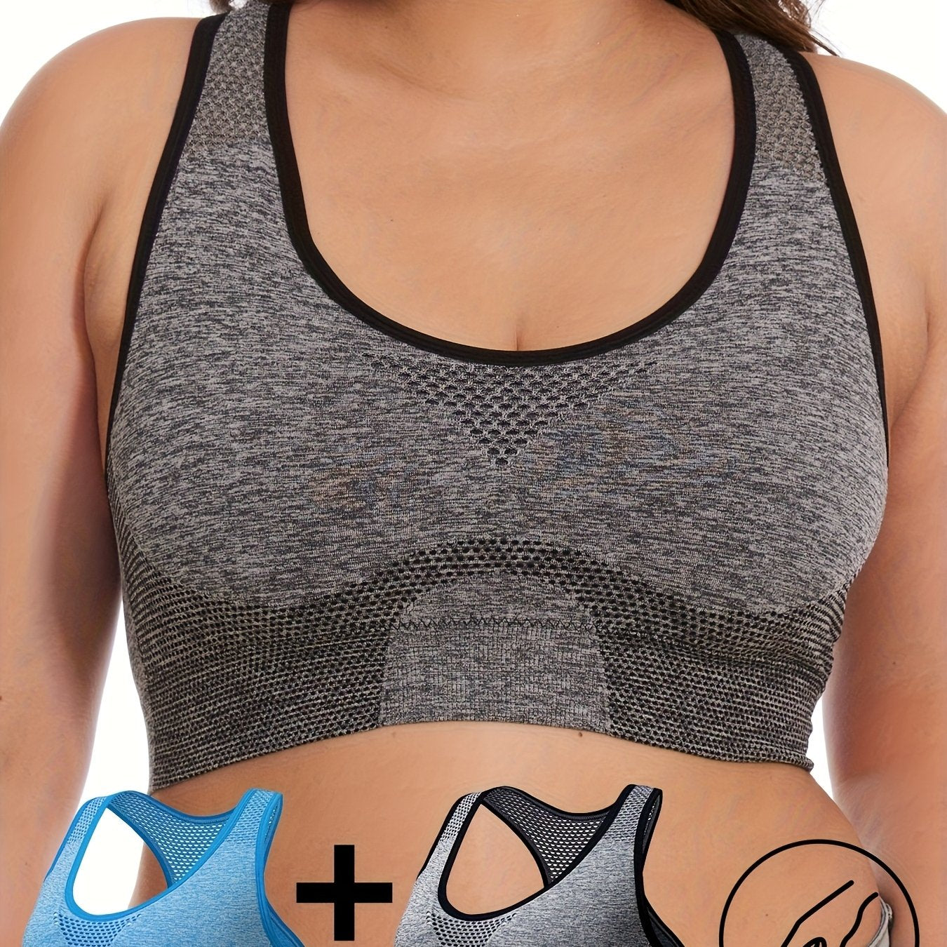 Plus o'lchamli tarmoq sport bra to'plami nafas oladigan yengil qo'llab-quvvatlash olib tashlanadigan yostiqchalar