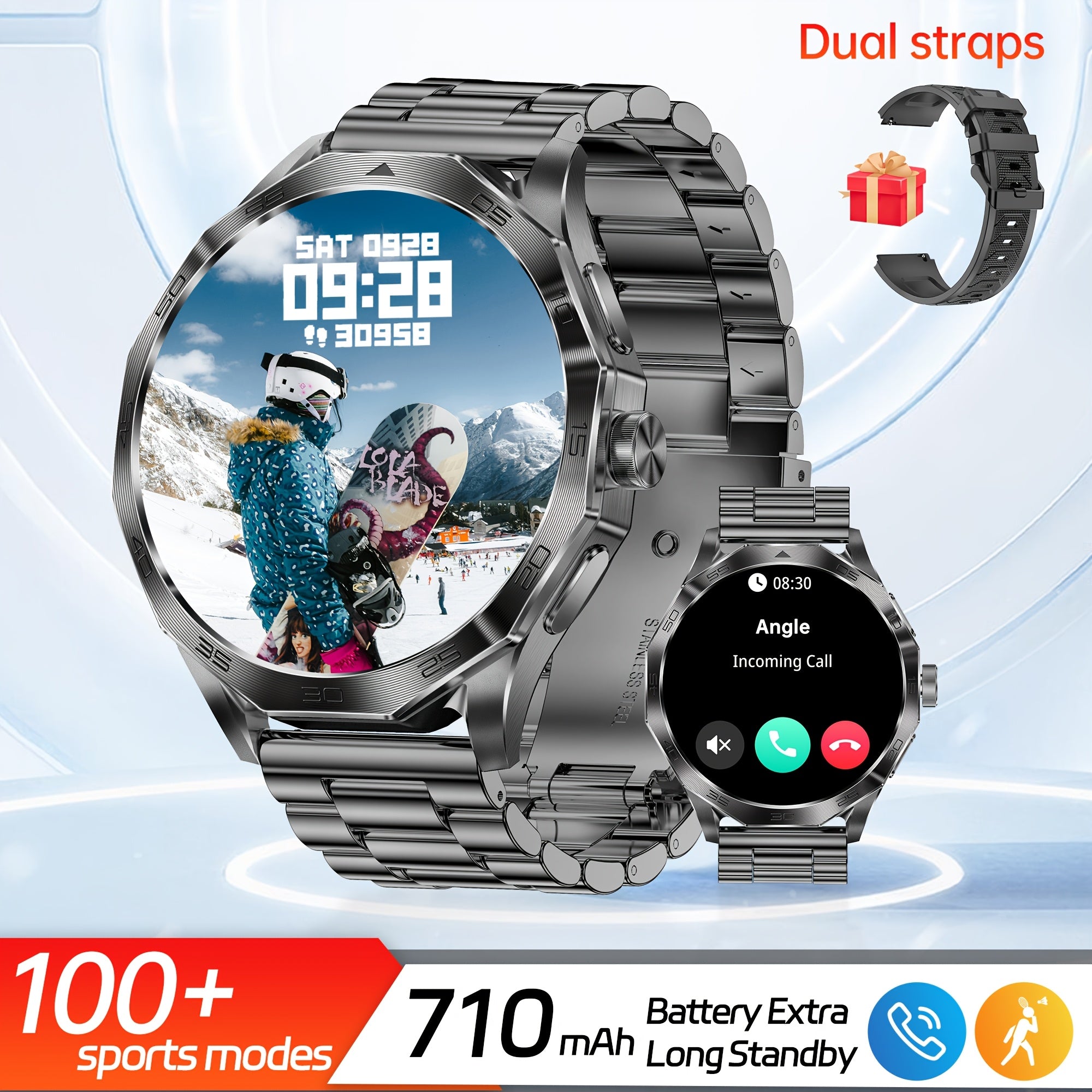 Zinc Alloy Smart Watch 4.7cm Screen 100+ Sports Modes AI Voice Control Wireless Rechargeable Battery