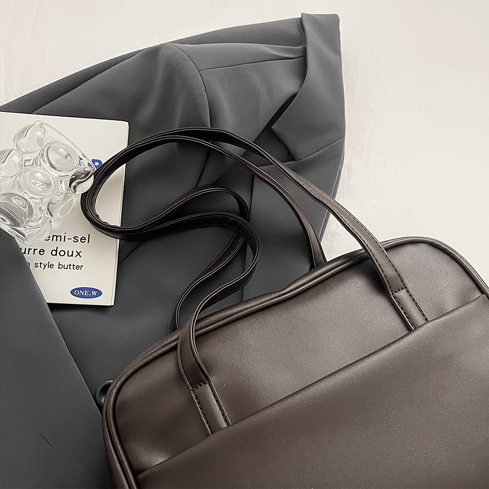 Vintage Black PU Single-Shoulder Bag with Large Capacity for Commuters