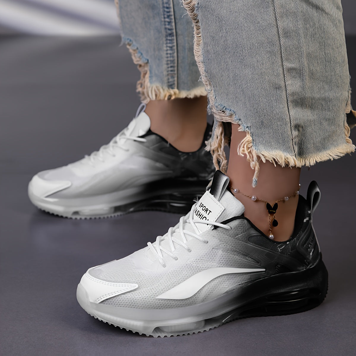 Breathable Mesh Sneakers Lightweight Casual Sports Shoes Blue White Gradient Low Top