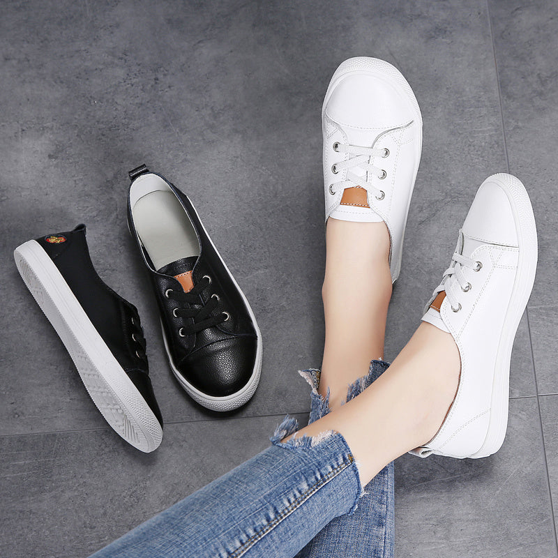 Women Casual Black White Canvas Sneakers with Golden Accents
