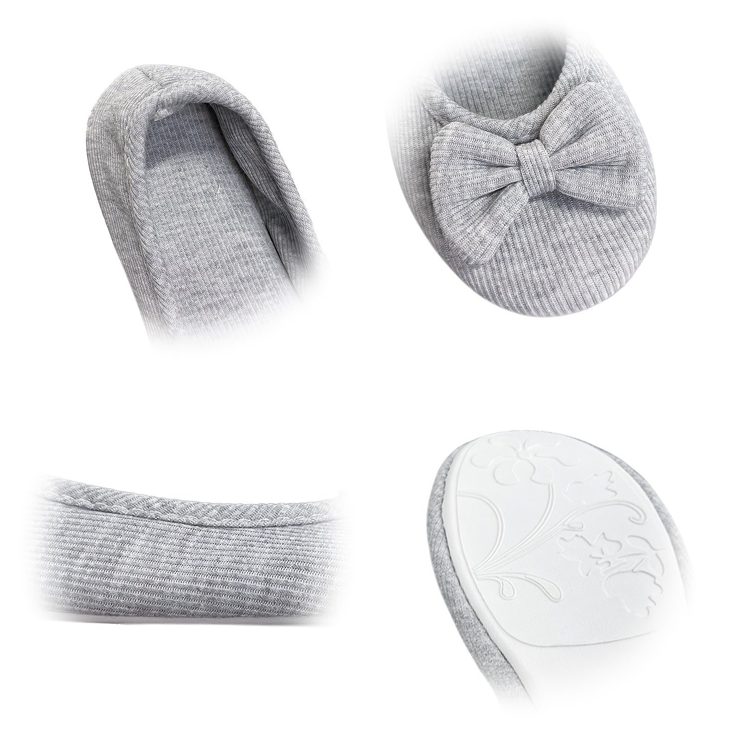Women's Gray Ballerina Flats with Bow Non-Slip Soft Sole