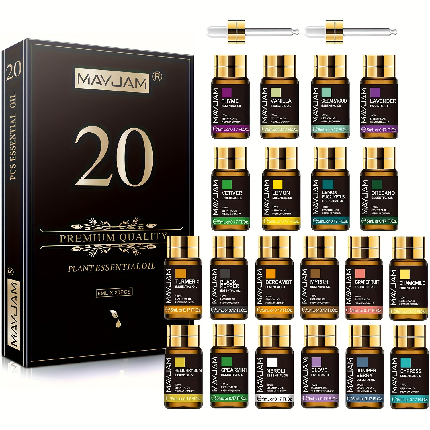 20 dona o'simlik asosiy moylar to'plami 5ml aromatik diffuzorlar uchun moylar, shamlar
