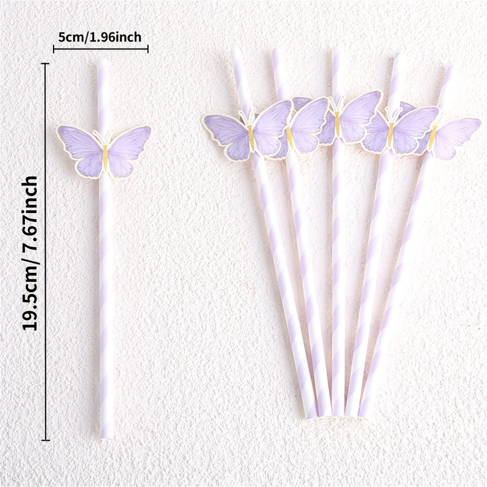 Set of 6 Butterfly Paper Straws for Birthday Party Decorations