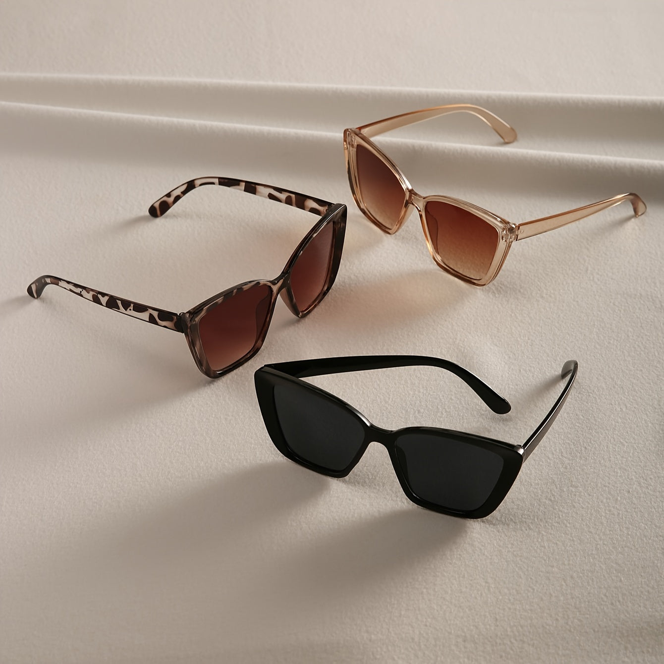 3 dona ayollar uchun leopard printli mushuk ko'zli quyoshdan himoyalovchi ko'zoynaklar to'plami, moda tashqi soya