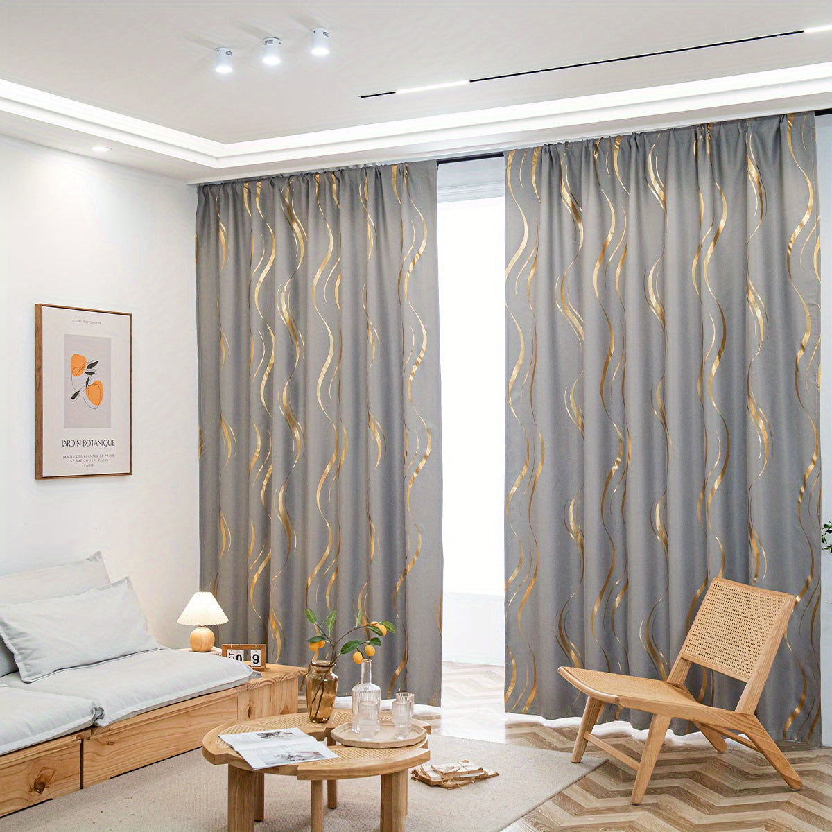 Luxurious Blackout Curtain with Gold and Black Fabric for Living Room Bedroom or Study