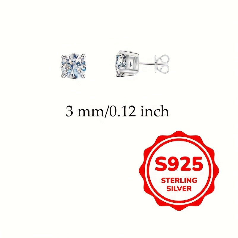 Sterling Silver Stud Earrings for Women with White Cubic Zirconia 3-6mm 0.1-0.8CT