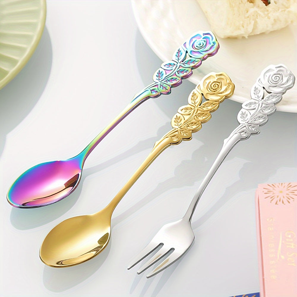 Set of 6 Rose-Shaped Stainless Steel Coffee Spoons for Kitchen and Dessert