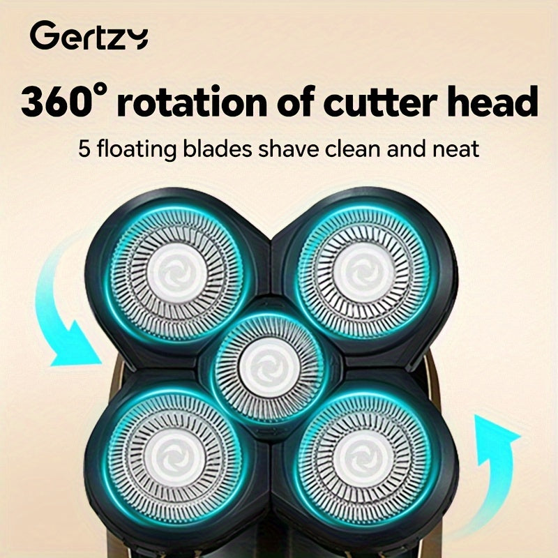 Men's Cordless Electric Head Shaver Wet Dry Rotary 5 Floating Heads