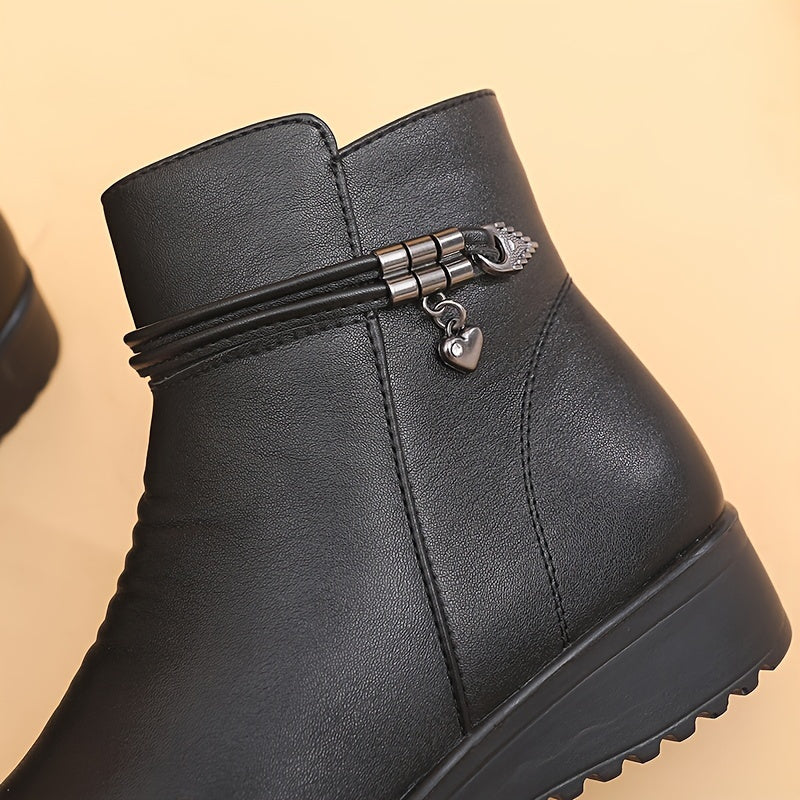 Women's Fleece-Lined Winter Boots Mid-Calf Waterproof Black Casual