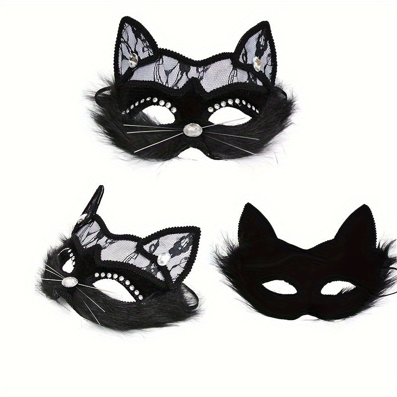 Exotic Animal Cat Mask PVC Embossed Non-Stretch Costume Face Covering for Halloween and Cosplay