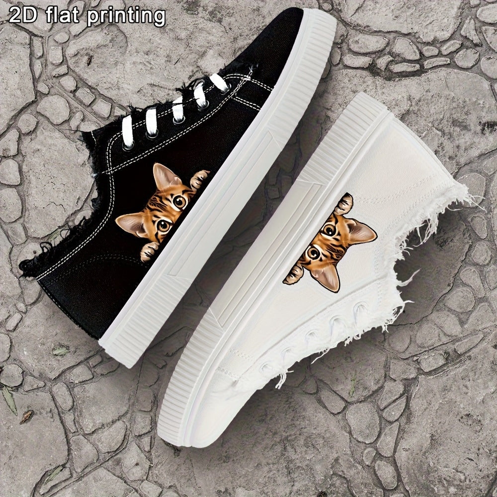 Women's Casual Canvas Sneakers Black White Skateboard Shoes Lace-Up