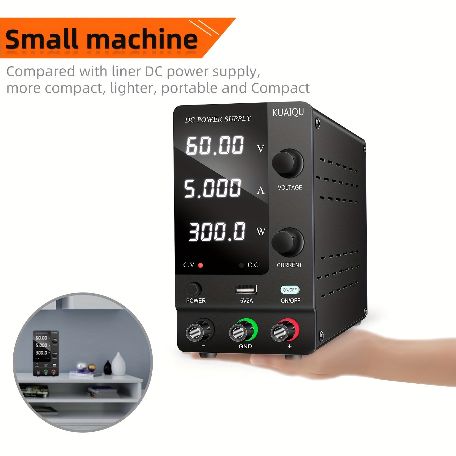 Fuente de alimentación de corriente continua ajustable de 220V 300W 5A con pantalla LED y puerto USB para reparación de electrónica y laboratorio