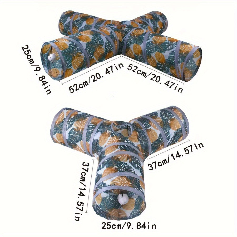 Foldable Polyester Cat Tunnel with Leaf Print, Interactive and Durable Pet Toy