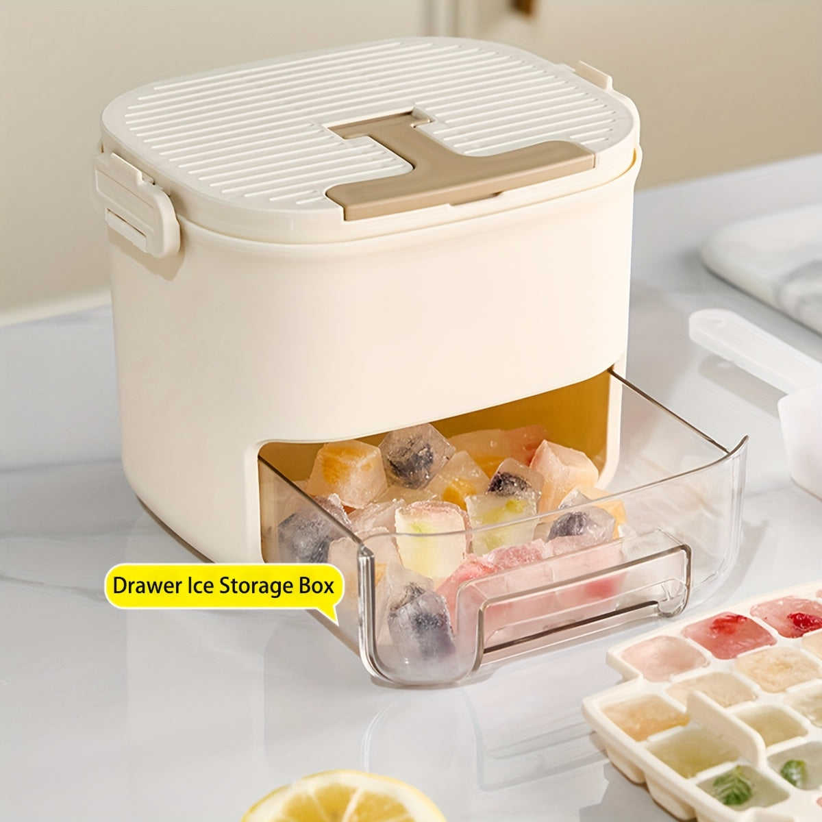 Ice Cube Maker 52-Grid Food-Grade Plastic Compact with Scoop and Tray