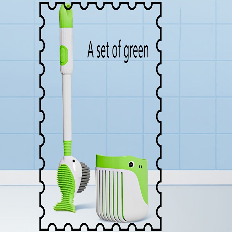 Набор щеток для унитаза в форме кита с держателем, силиконовые щетинки, самонаполняющийся