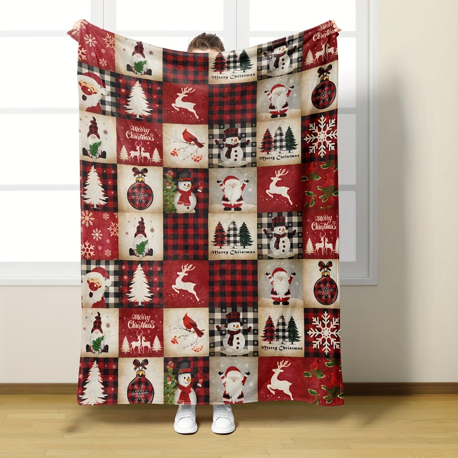 Cozy Christmas Flannel Throw Blanket for Couch Bed Office Travel Stylish Geometric Pattern