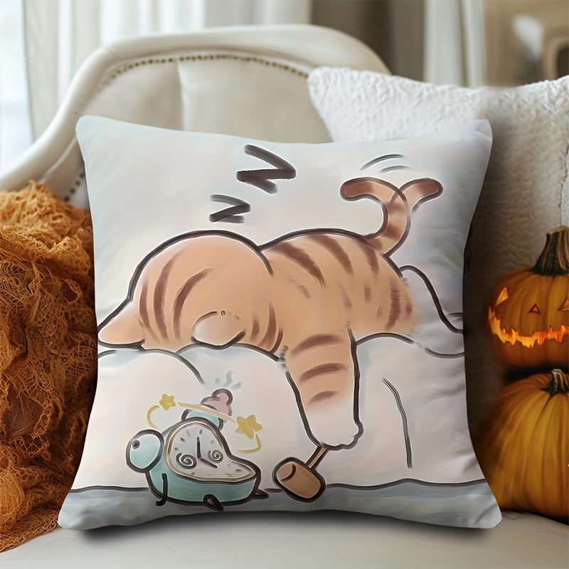 Double-Sided Cat and Mouse Print Decorative Pillow Cover 45cm Polyester Washable