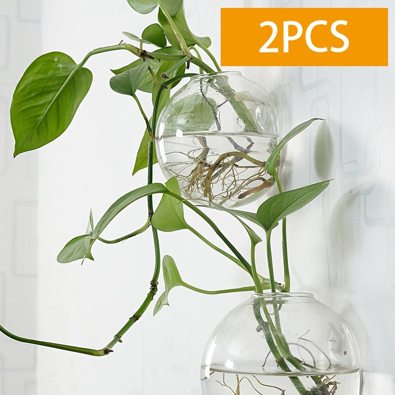 Glass Wall Planters with Fish Tank Feature Set of 2 Modern Indoor Outdoor Decor