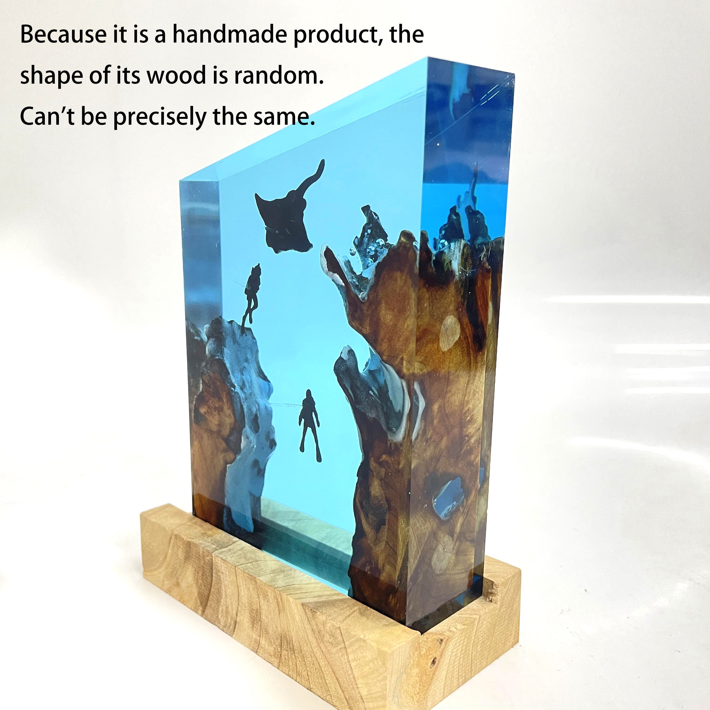 LED Resin Decor Lamp with USB Power Geometric Coral Reef Design Wooden Base